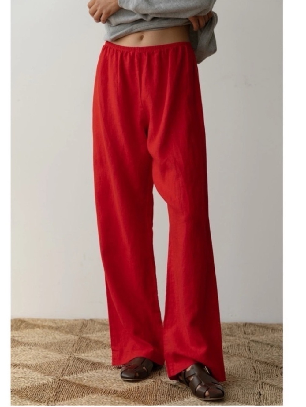 DONNI The Linen Simple Pants in Tomato Red XS